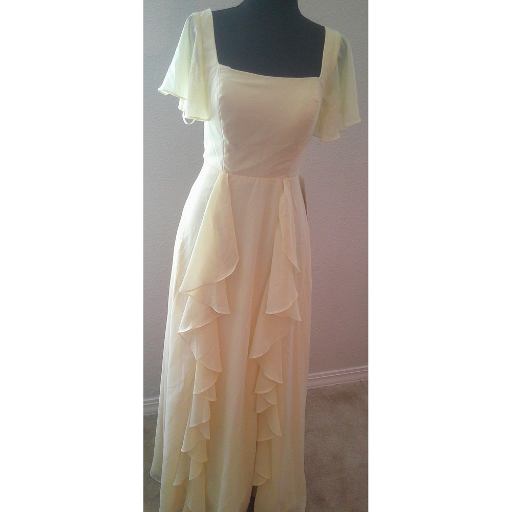 Pale Yellow Chiffon Long Dress with Ruffles Size 9